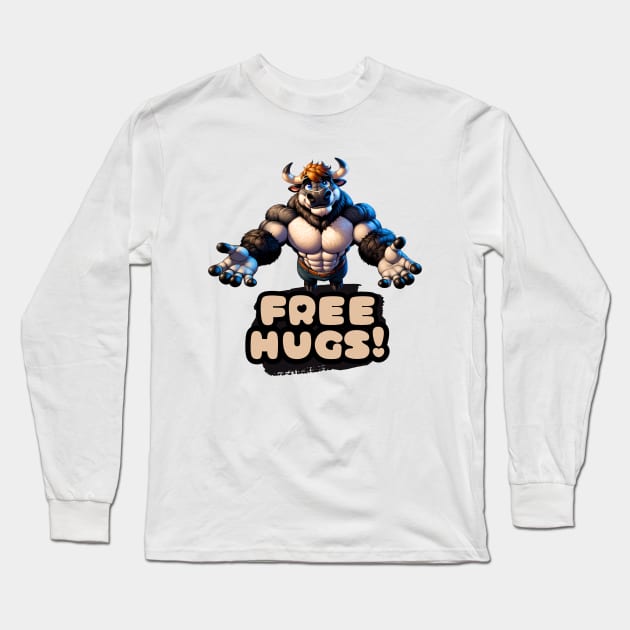 Free Hugs From A Furry Anthro Bull Long Sleeve T-Shirt by Blue Bull Bazaar